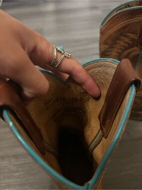 Anderson Bean Brown Kids Cowboy Boots with Turquoise Piping( left side sizing)